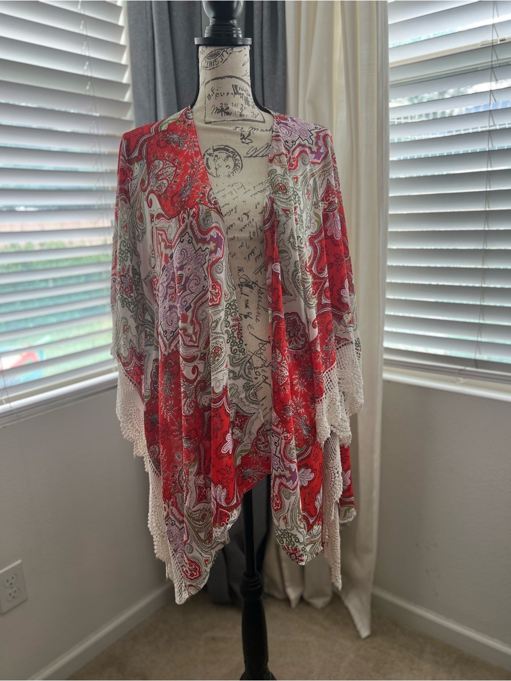 Red Paisley Crochet-Trim Umgee Kimono